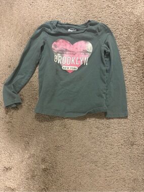 OshKosh B'gosh Teal Long Sleeve Tee with Pink Heart Brooklyn Graphic